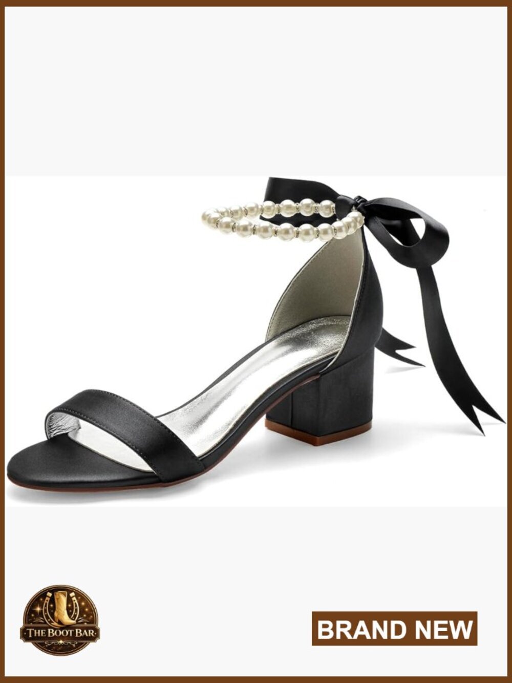 Low Block Heel Chunky Ankle Strap Pearl Wedding Dress Sandals